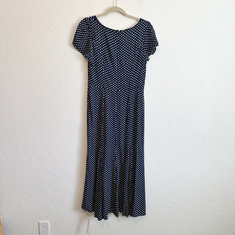 Reformation | NWT Afton Polka Dot Lace Trim Midi Dress in Blue Dream Dot size 10 - Picture 6 of 10